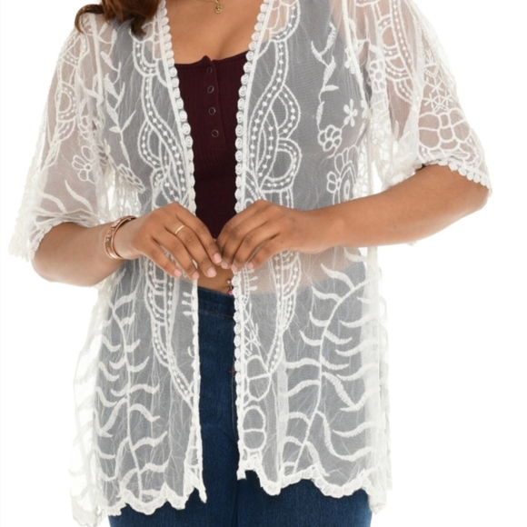 Elegant Cream Lace Cardigan Kimono - Picture 1 of 2